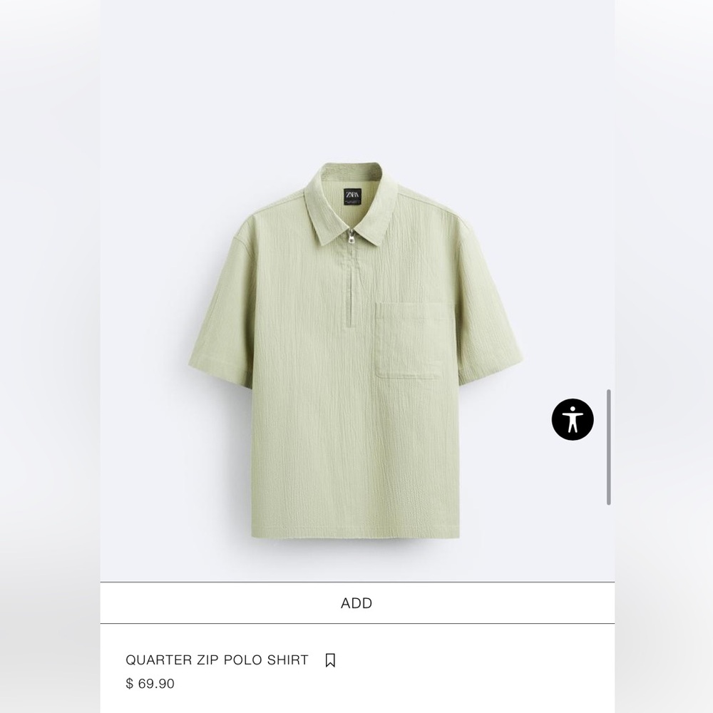 zara men quarter zip polo shirt, size large, brand new w tag, retail $69.90